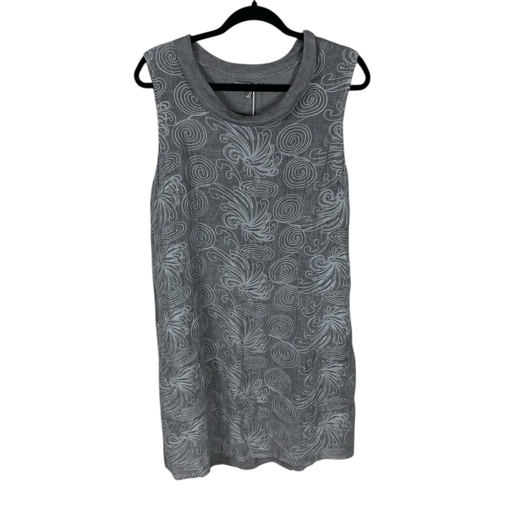 Women's Lina Tomei Gray Embroidered Linen Sleeveless Knee Length Shift Dress XL